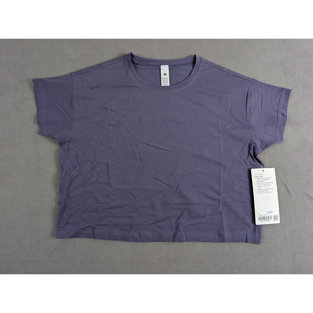 NWT Lululemon Cates Tee Nightfall Purple Size 4 Cropped Pima Cotton LW3CIPS